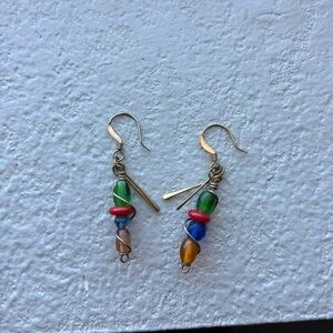 Gold Beaded Dangly Earrings